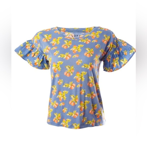 Loft Orange Harvest Flutter Sleeve Mixed Media T Shirt - Picture 1 of 8
